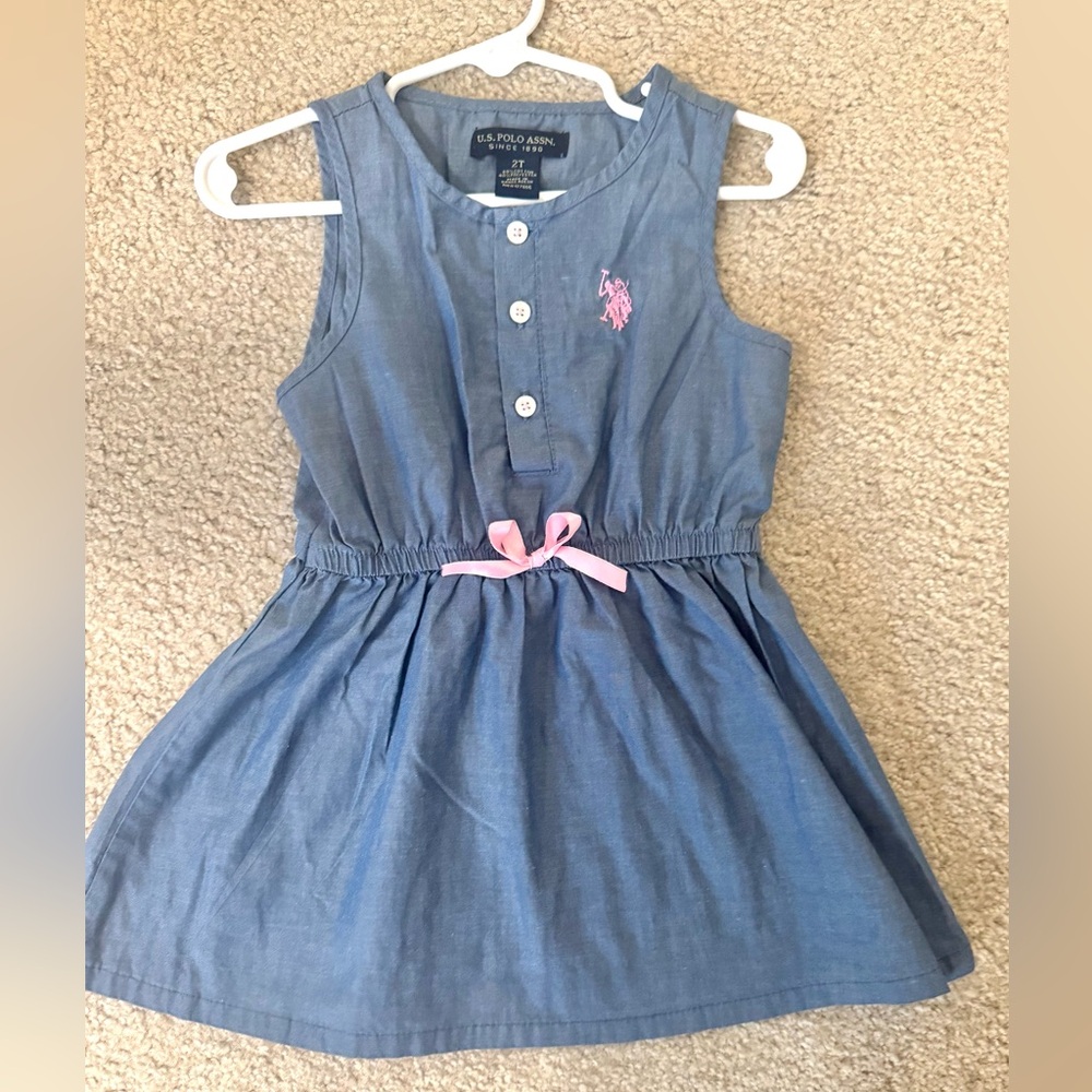 U.S. Polo Assn. Blue and Pink Sleeveless Crew Neck Sundress